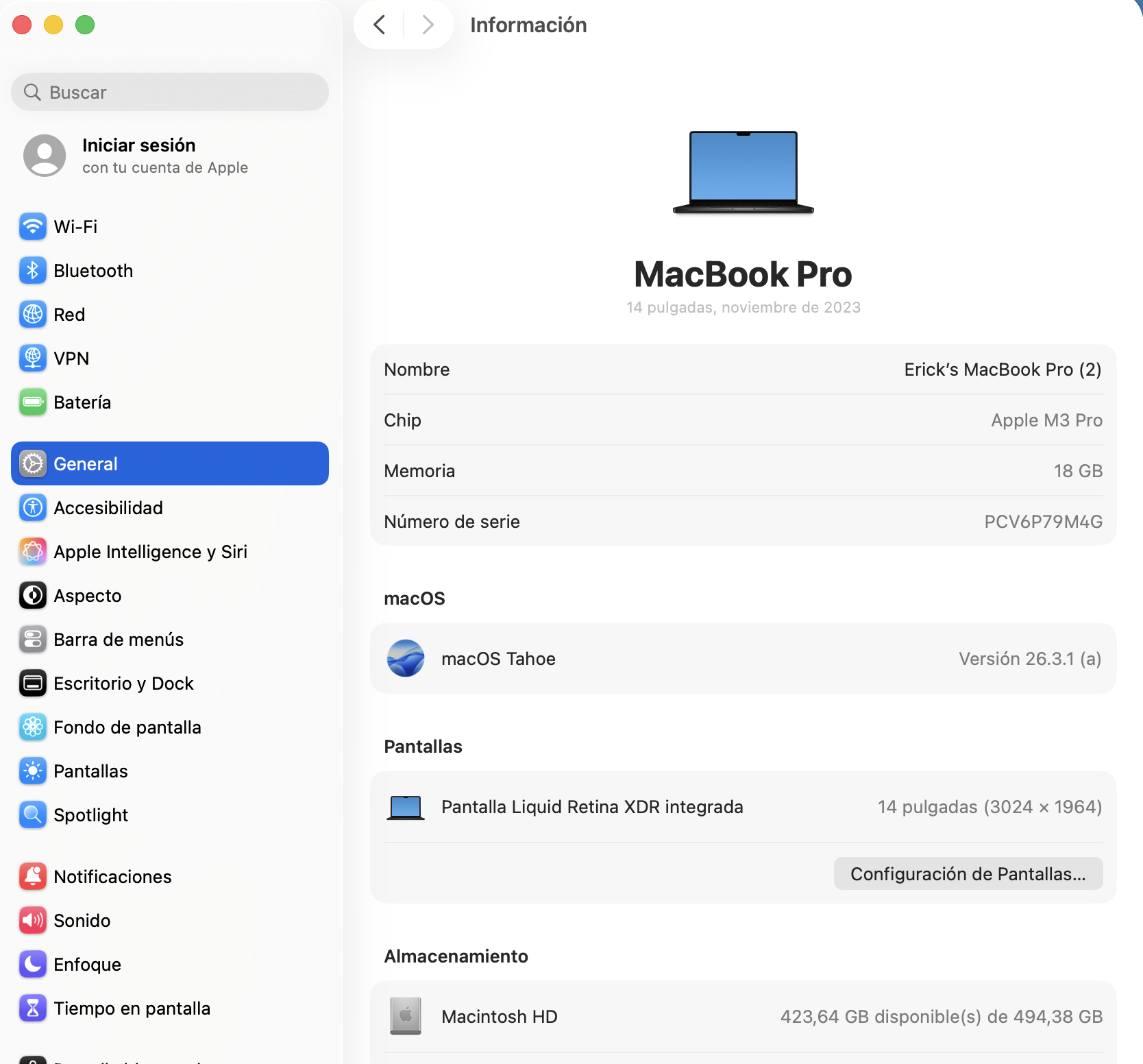 Espectacular Macbook Pro Chip M3 PRO Ram 18GB SSD 512GB 2023 14-INCH - Imagen 6