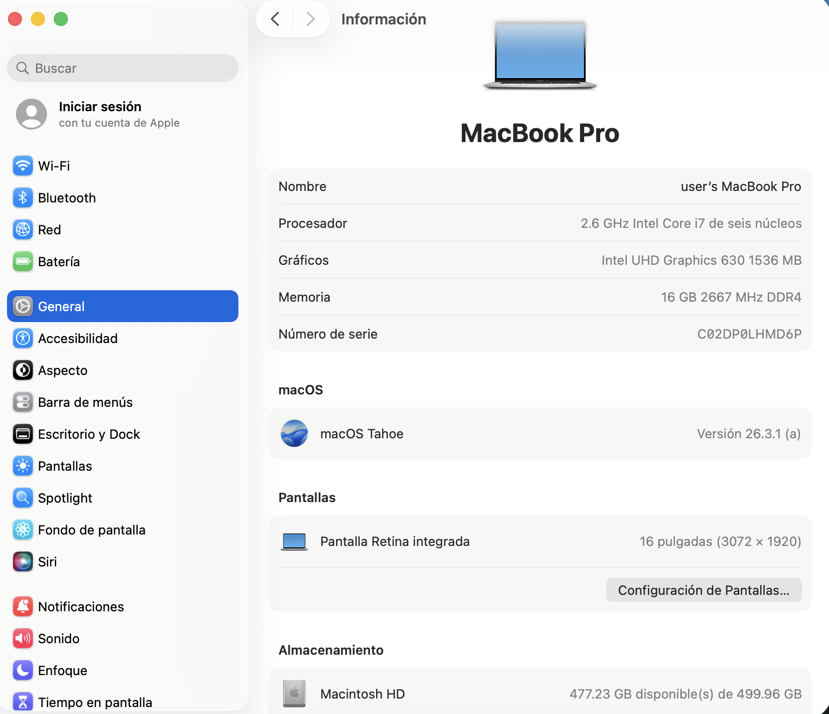 MacBook Pro 16-Inch Core i7 Ram 16GB SSD 512GB 2019 - Imagen 8