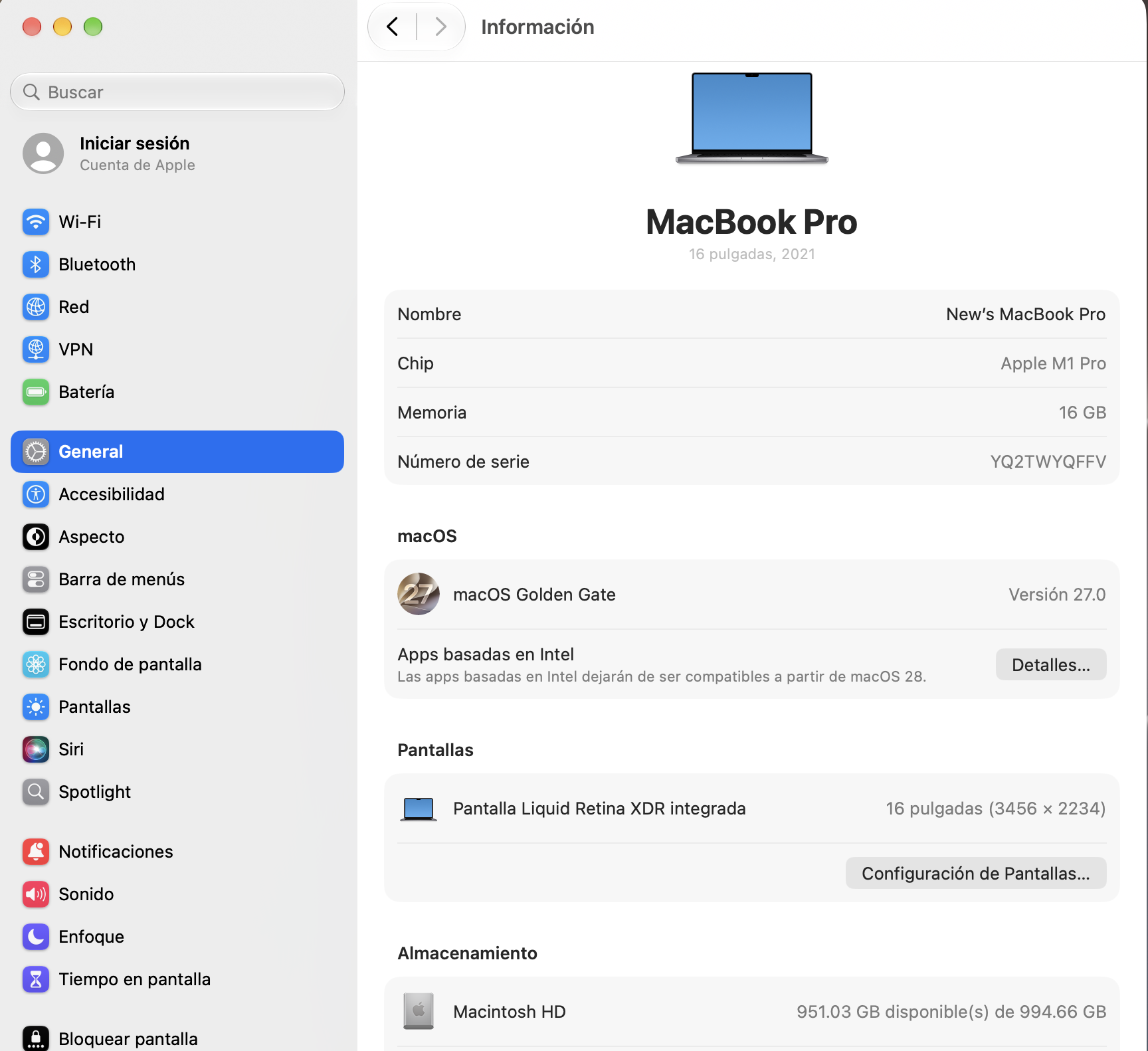 Excelente MacBook PRO *M1 PRO* 16 Núcleos Ram 16GB SSD 1TB - 16-INCH 2021 - Imagen 9